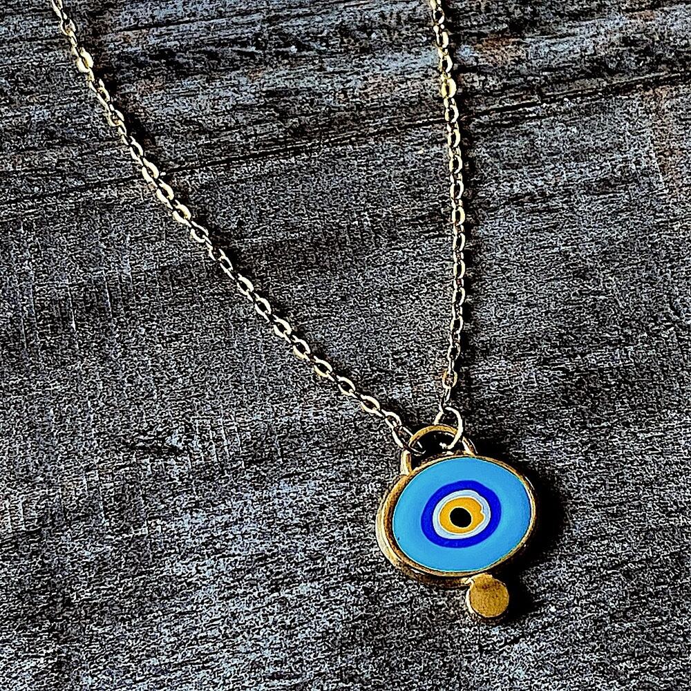 NEW Light Blue Enamel Evil Eye Layering Necklace